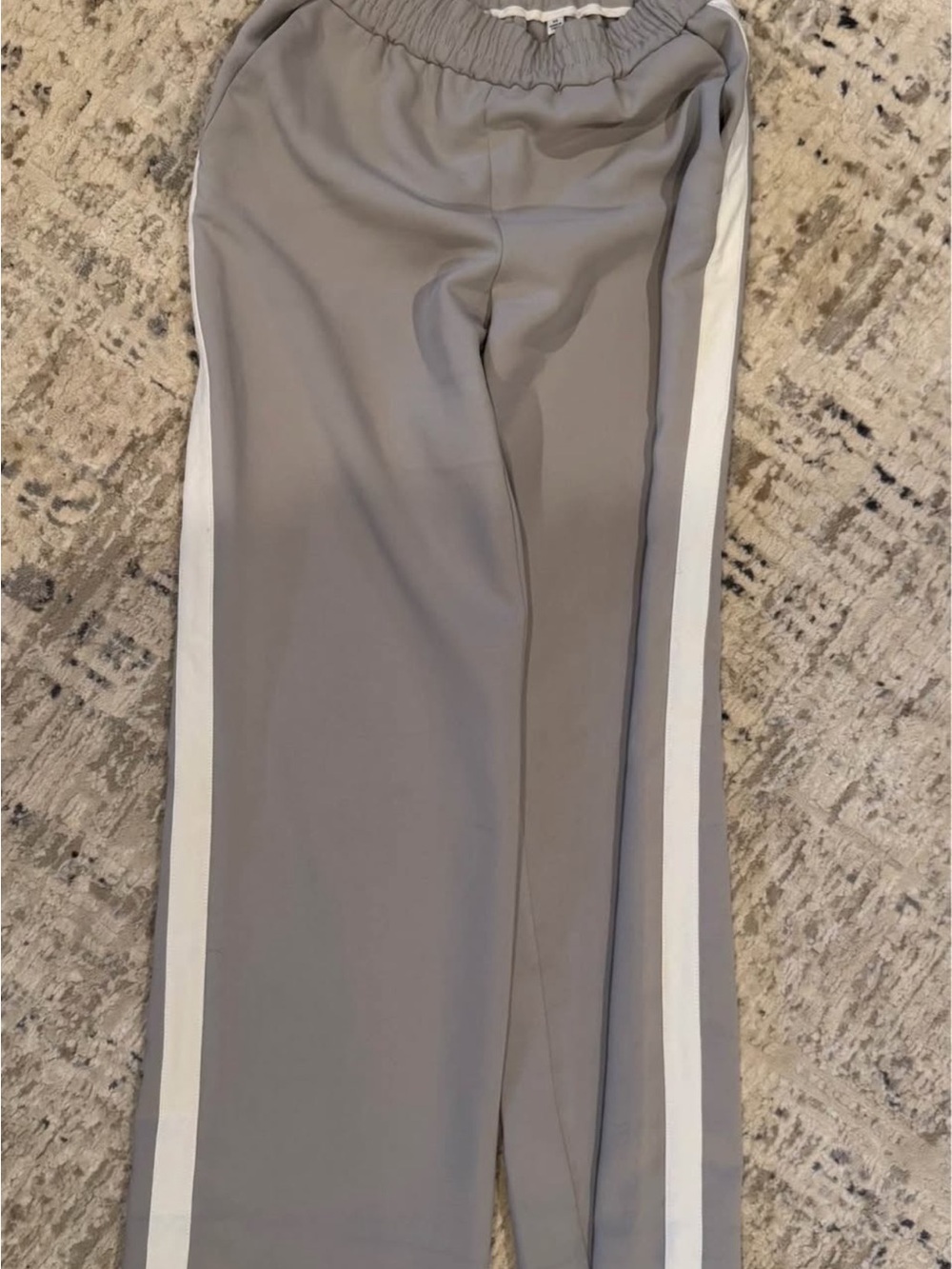 Wilfred Light Gray Pull On Dress Pants with Off White Side Stripes